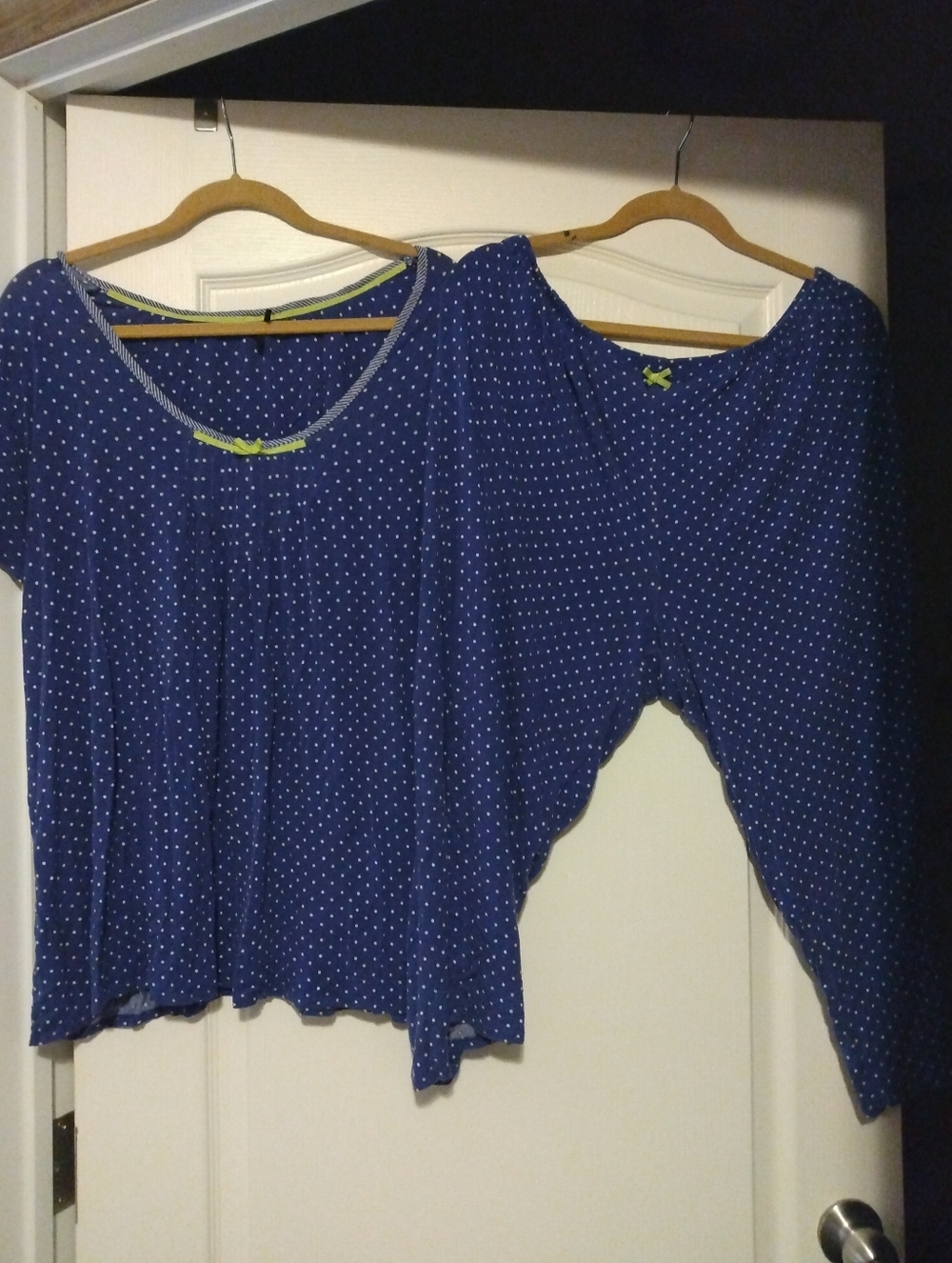 Kensie Blue & White Polka Dot Loose Fit Stretchy Soft 2 PC Pajama Set sz XL